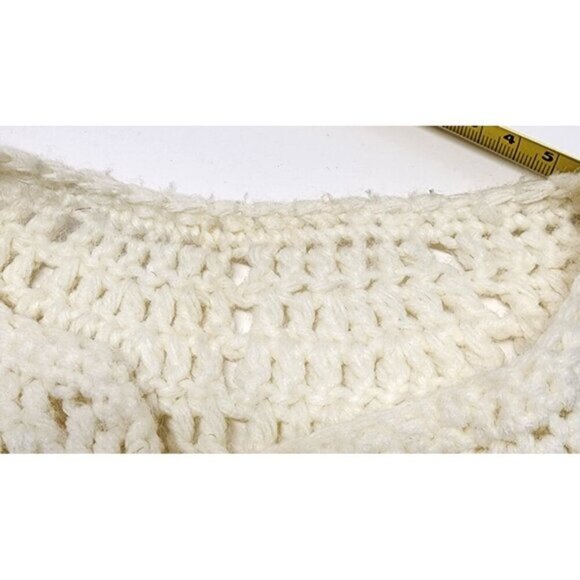 Handmade Wool Blend Crochet Cape With Fringe Trim & Button Closure - Picture 7 of 10